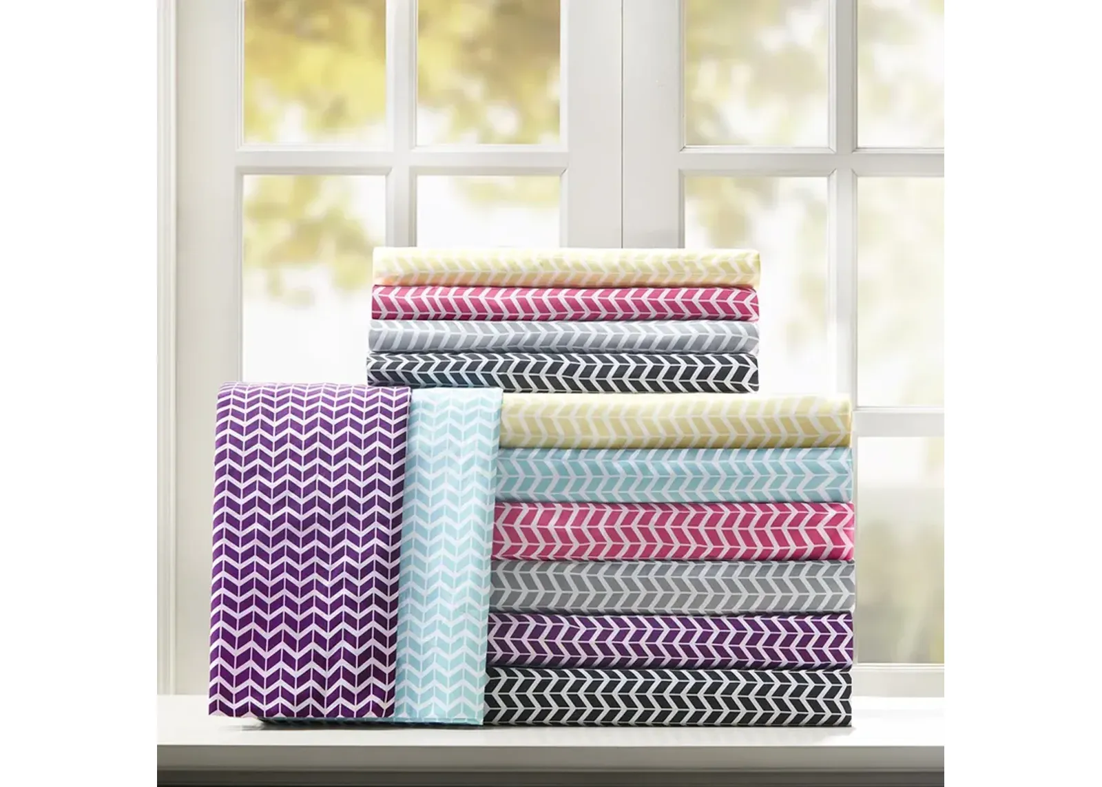 Intelligent Design Chevron Aqua Printed Microfiber Sheet Set