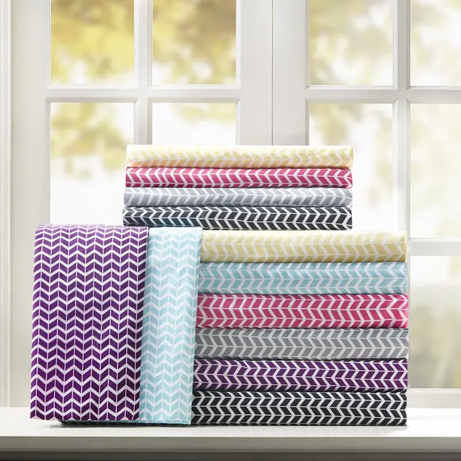 Intelligent Design Chevron Aqua Printed Microfiber Sheet Set