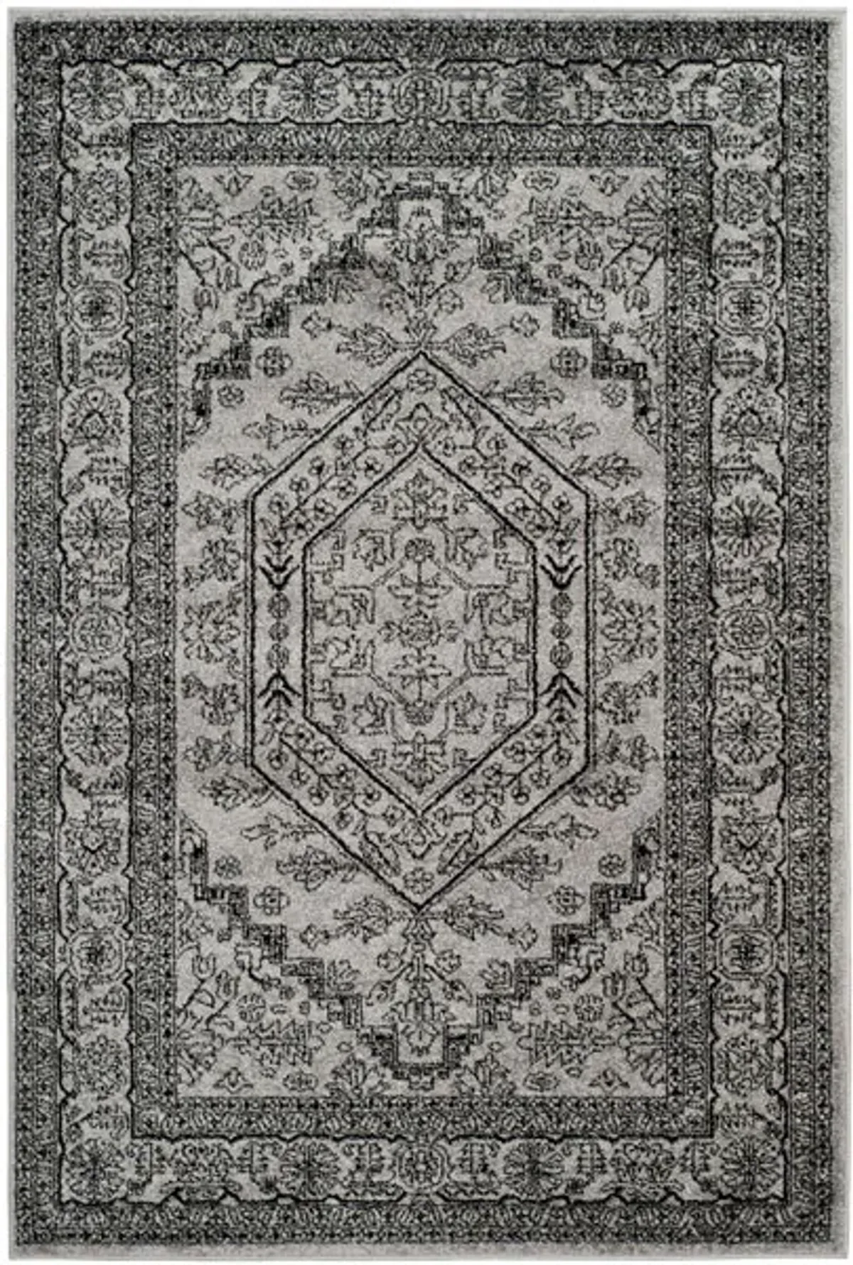 Adirondack Contemporary Silver / Black 2'-6" X 10' Powerloomed Rug