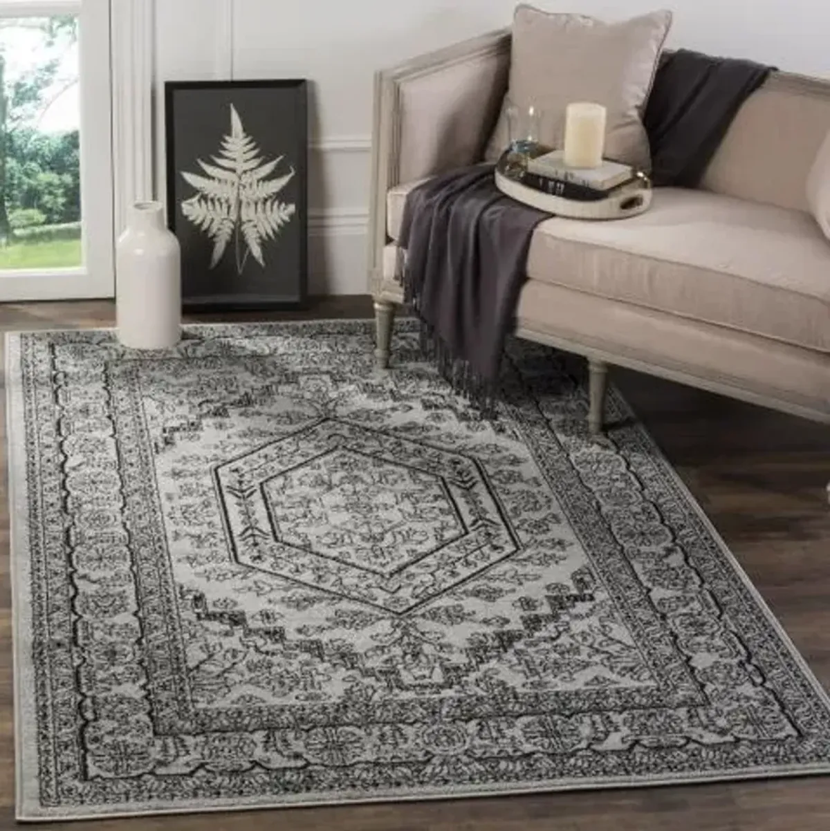 Adirondack Contemporary Silver / Black 2'-6" X 10' Powerloomed Rug