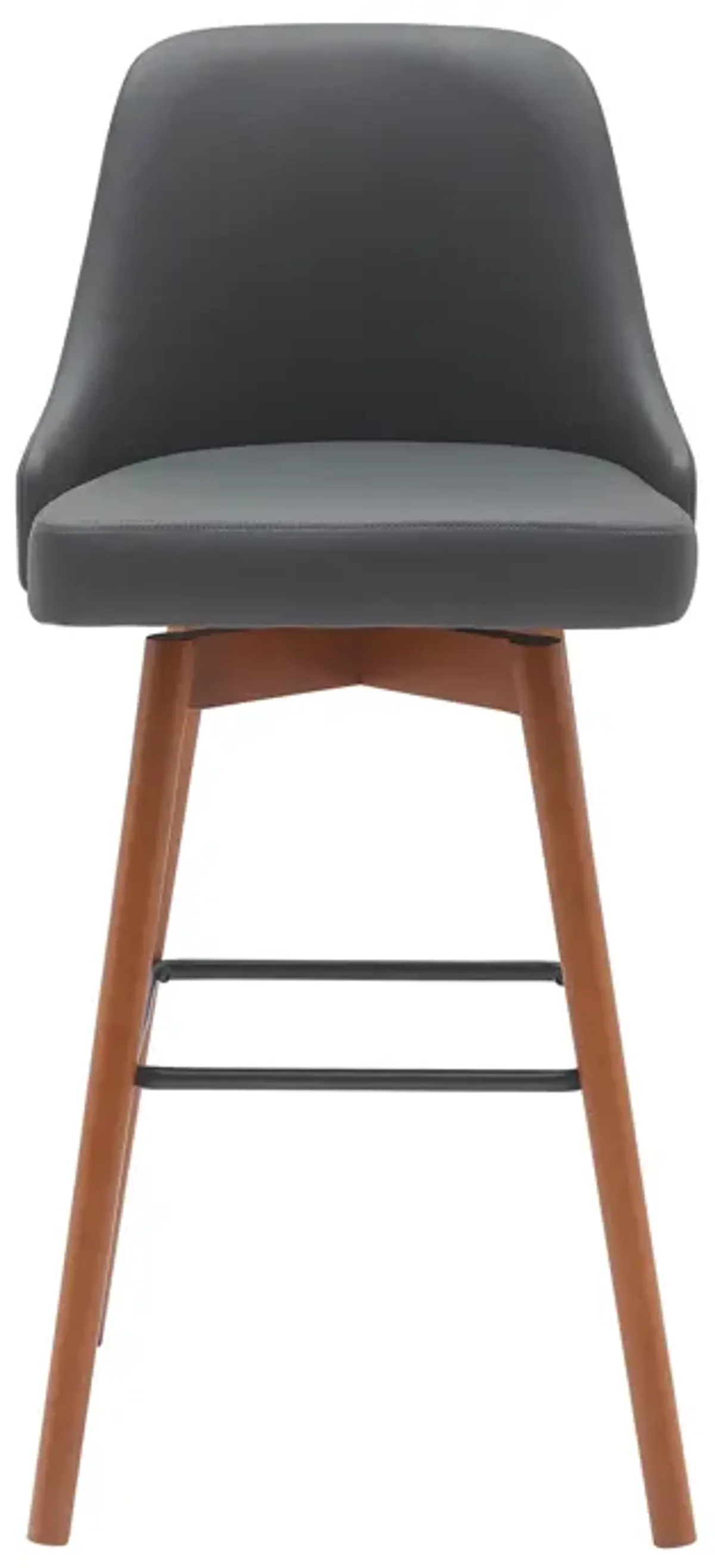 Sicily 30" Swivel Walnut Wood Bar Stool in Gray Faux Leather