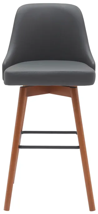 Sicily 30" Swivel Walnut Wood Bar Stool in Gray Faux Leather