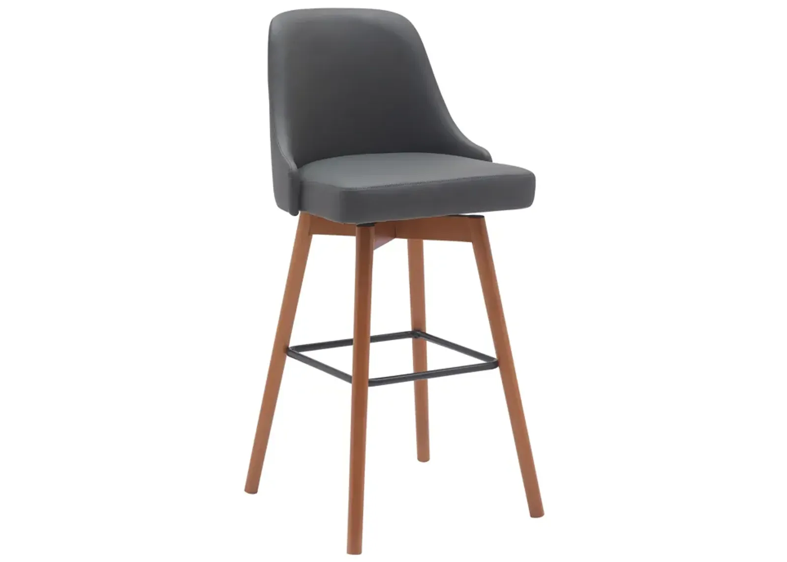 Sicily 30" Swivel Walnut Wood Bar Stool in Gray Faux Leather