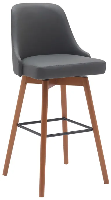 Sicily 30" Swivel Walnut Wood Bar Stool in Gray Faux Leather