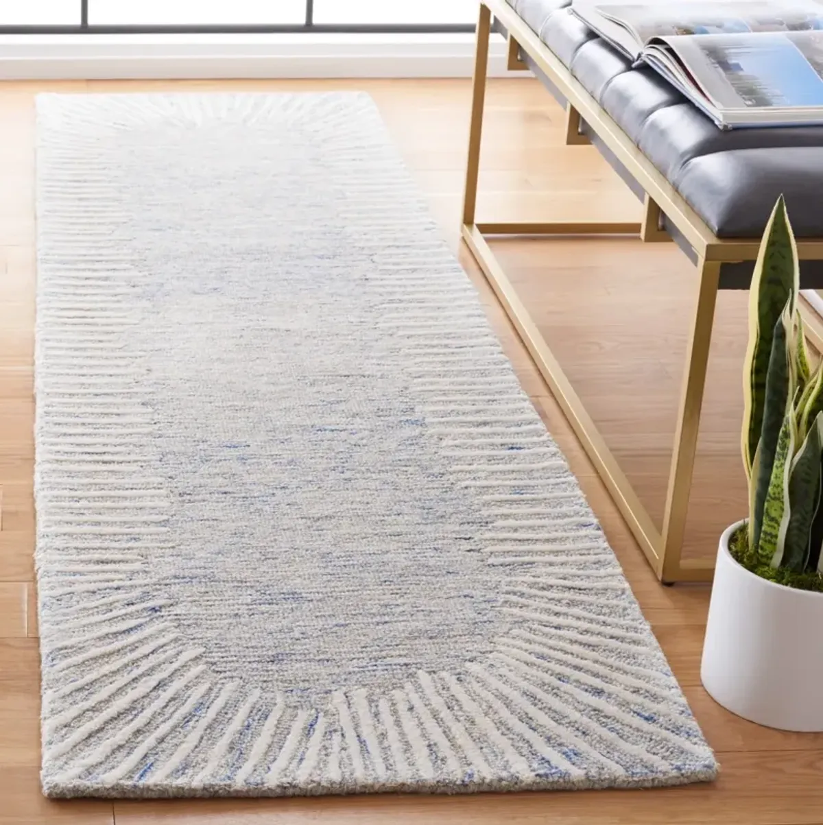 ABSTRACT 478 BLUE  2'-3' x 6' Runner Rug