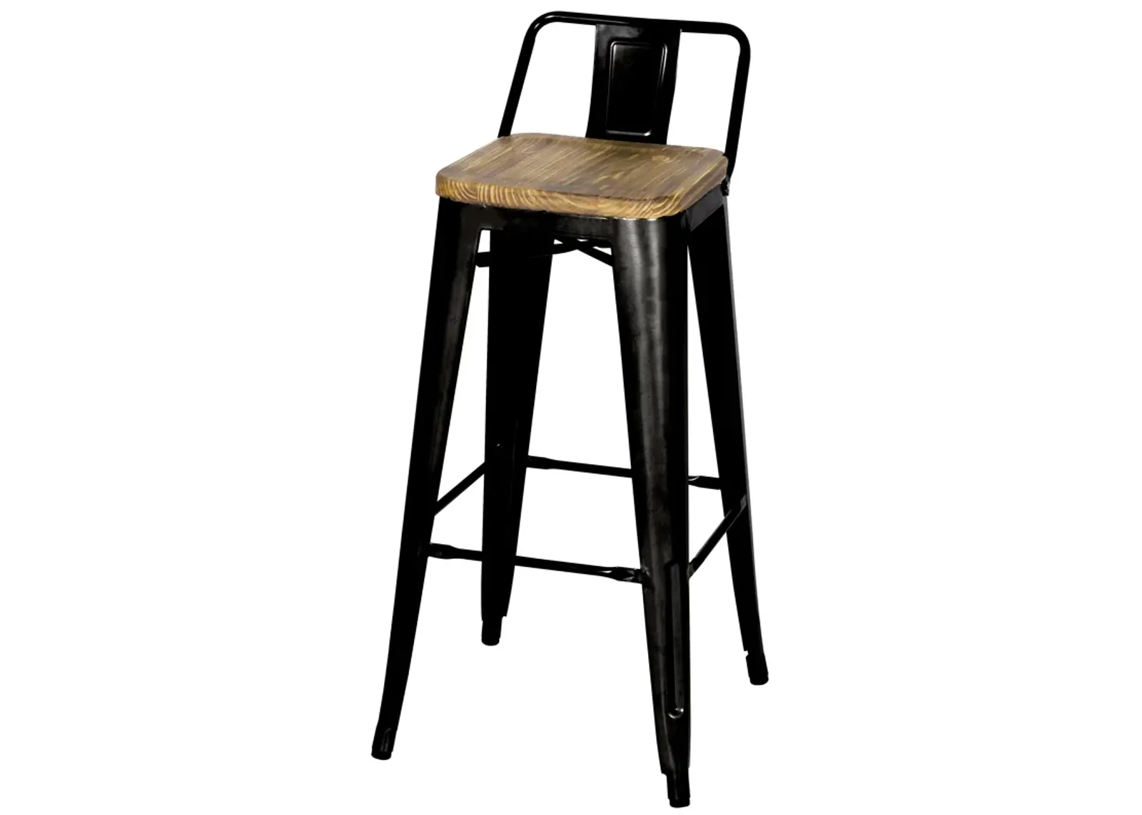 Metropolis Low Back Bar Stool Wood Seat, Black (Set of 4)