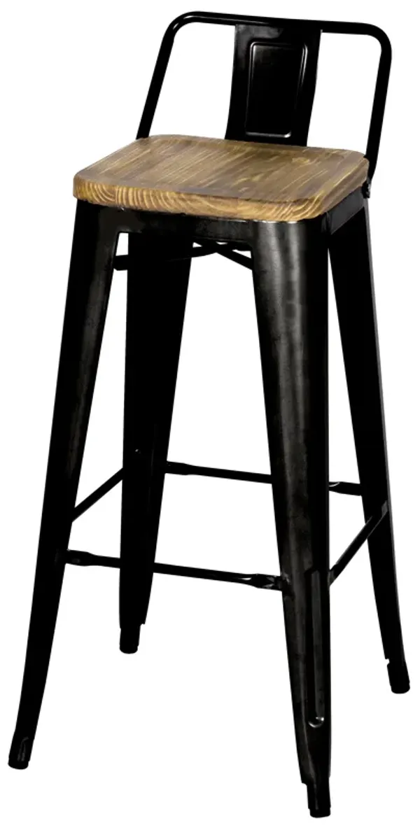 Metropolis Low Back Bar Stool Wood Seat, Black (Set of 4)