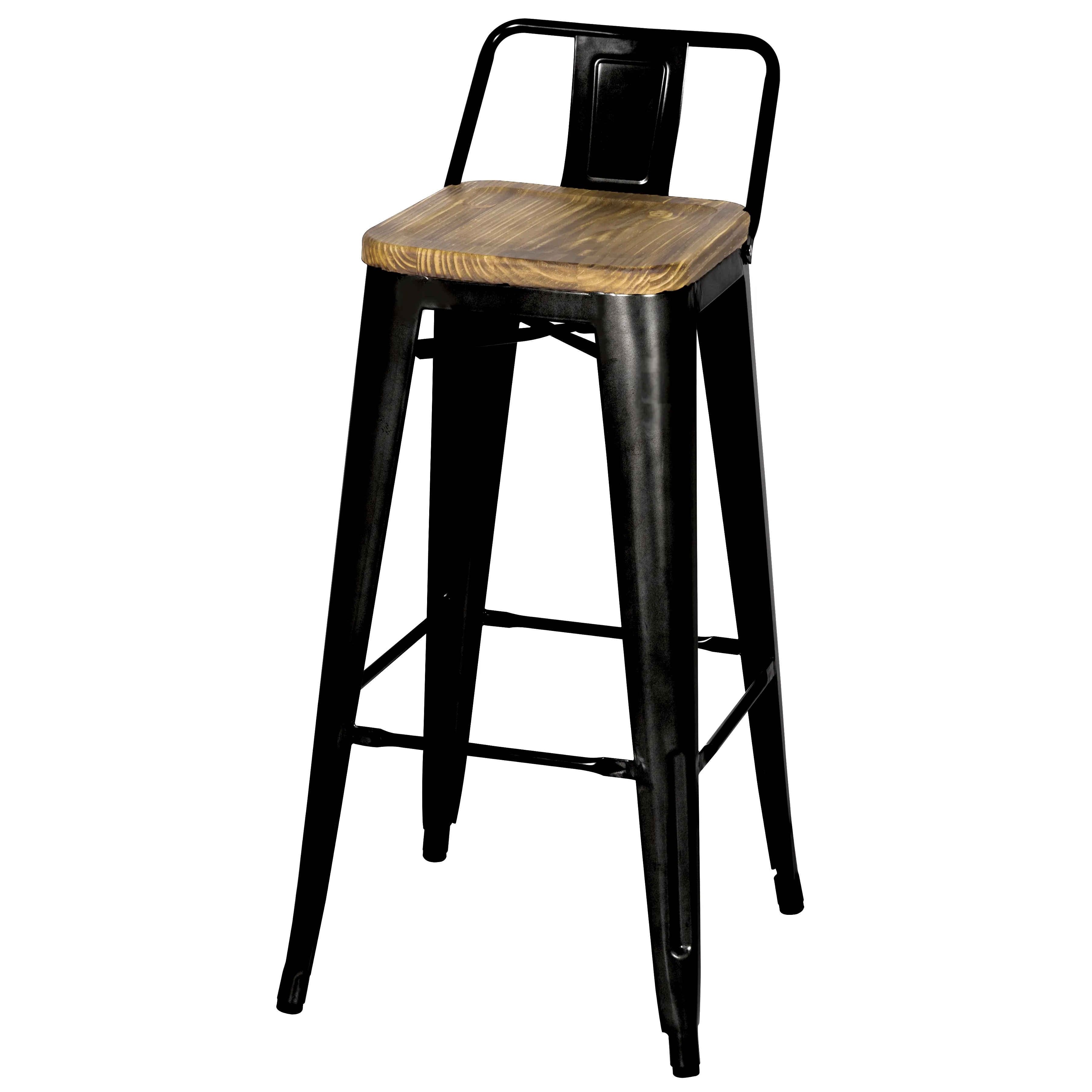 Metropolis Low Back Bar Stool Wood Seat, Black (Set of 4)