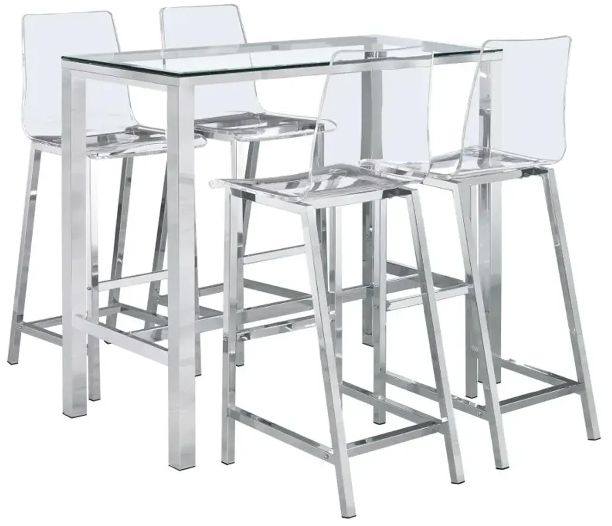 Tolbert 5-piece Bar Set with Acrylic Chairs Clear and Chrome