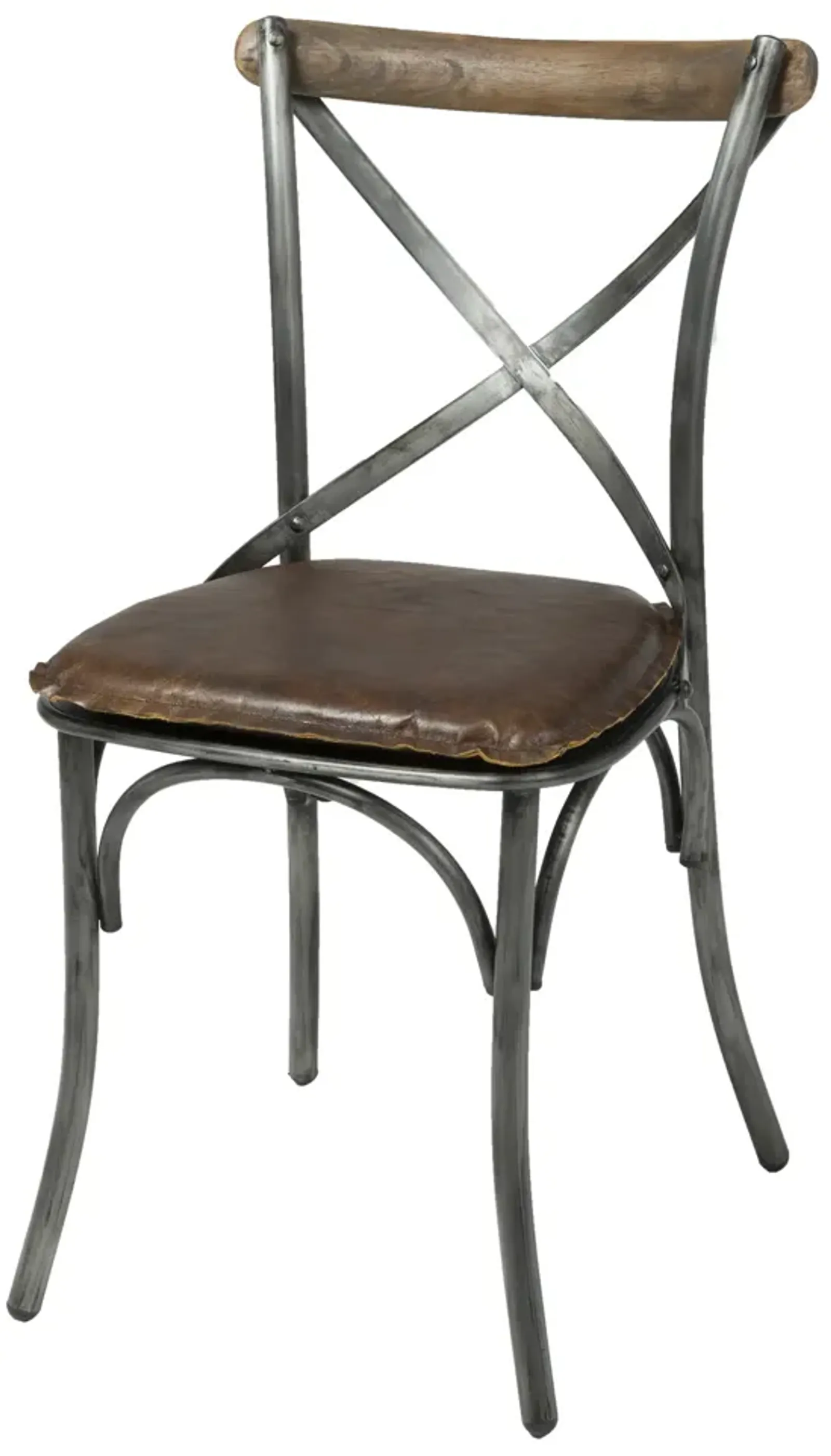 Metal Crossback Chair with Vintage Brown Seat Cushion