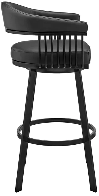 Bronson 29" Bar Height Swivel Bar Stool in Black Finish and Black Faux Leather