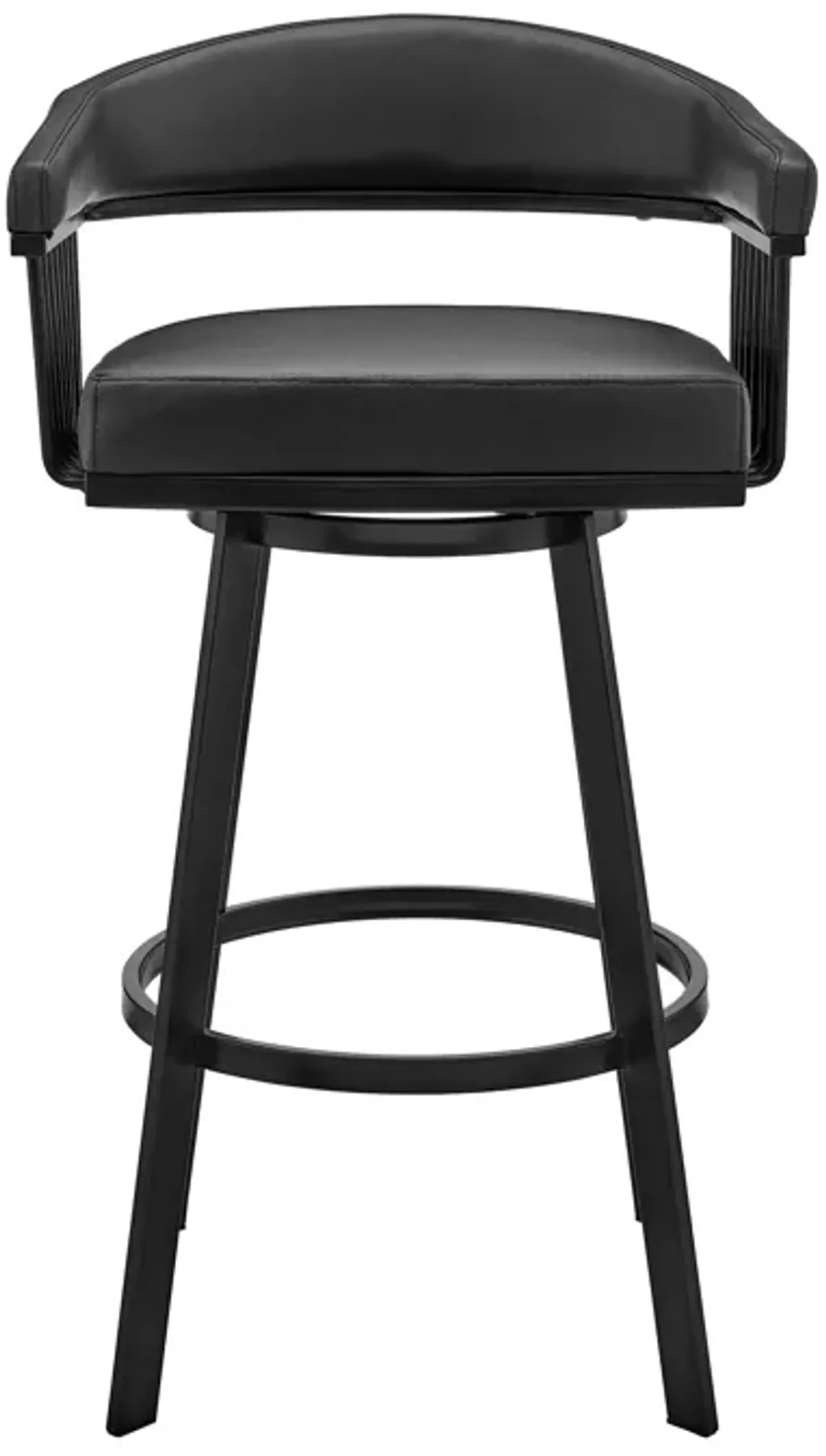 Bronson 29" Bar Height Swivel Bar Stool in Black Finish and Black Faux Leather