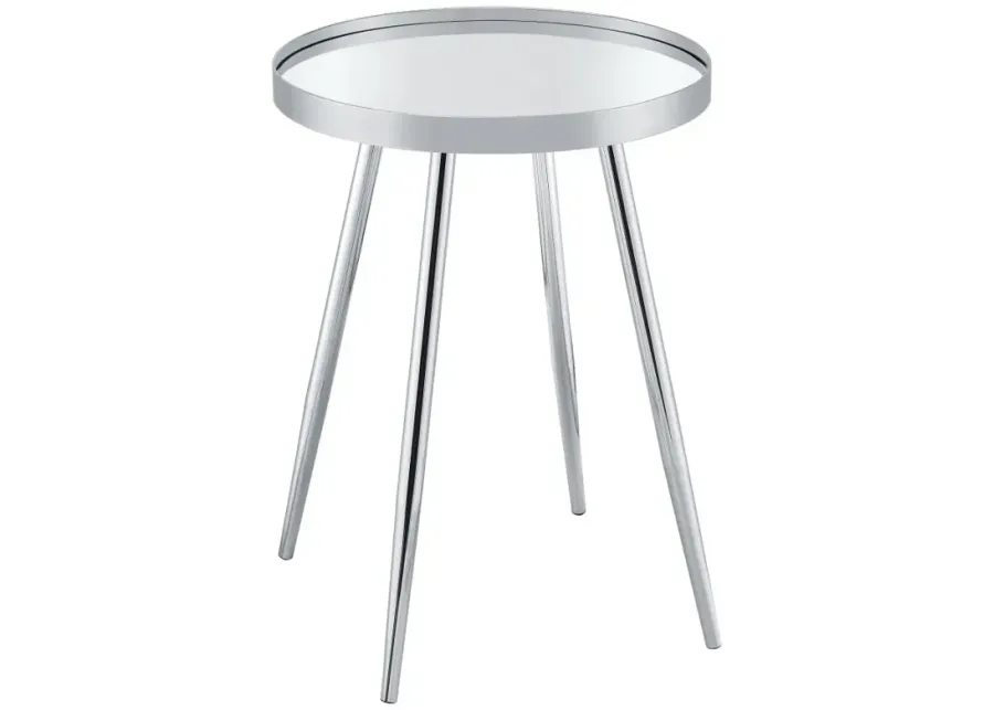 Kaelyn Round Mirror Top End Table Chrome