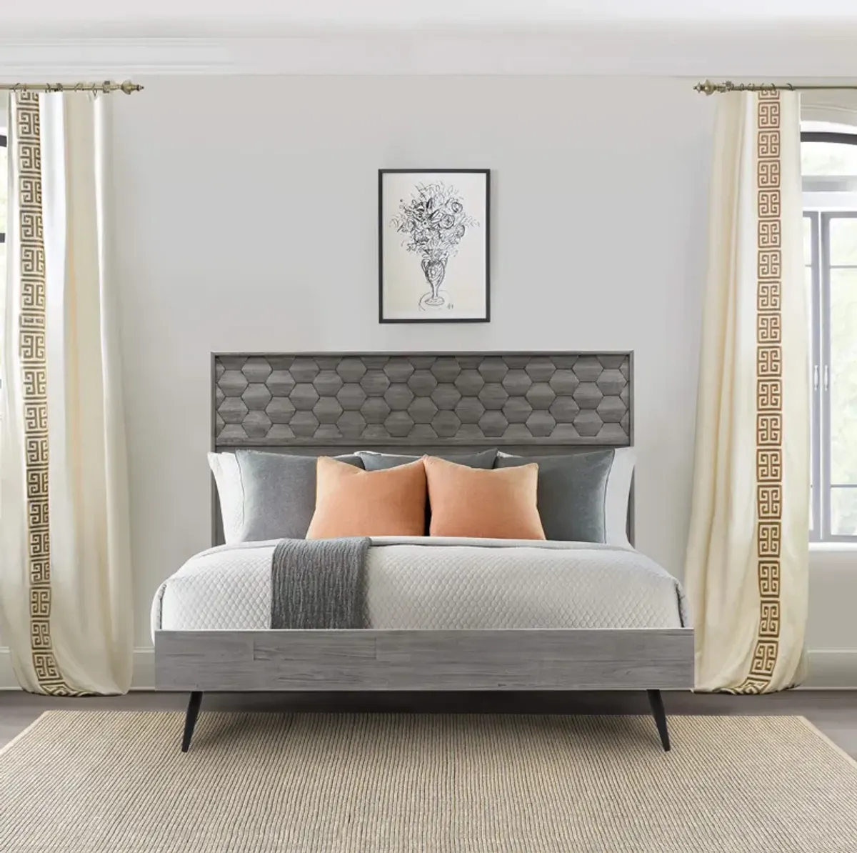 Makena King Platform Frame Bed in Grey Acacia Wood