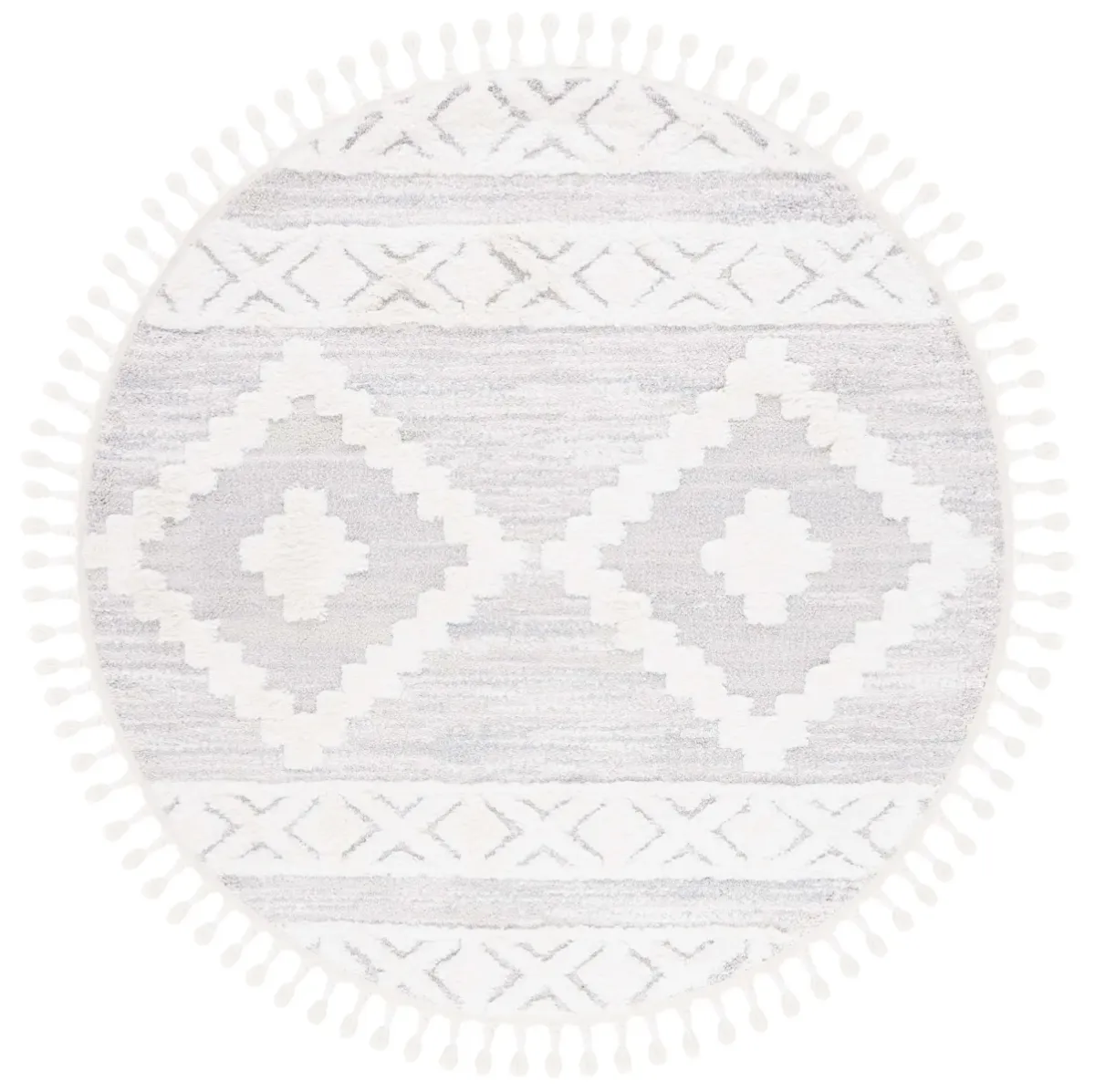 MOROCCAN TASSEL SHAG 640 IVORY  4' x 4' Round Round Rug