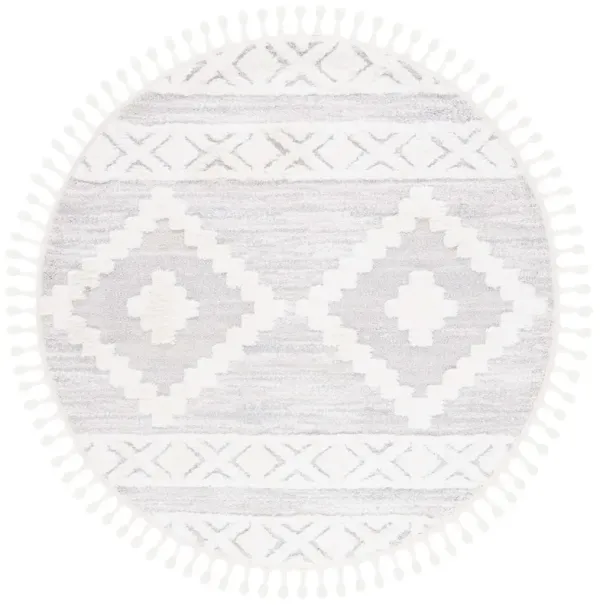 MOROCCAN TASSEL SHAG 640 IVORY  4' x 4' Round Round Rug