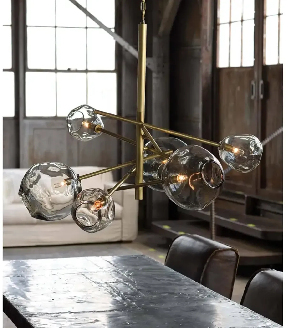 Molten Chandelier With Smoke Glass (Natural Brass)