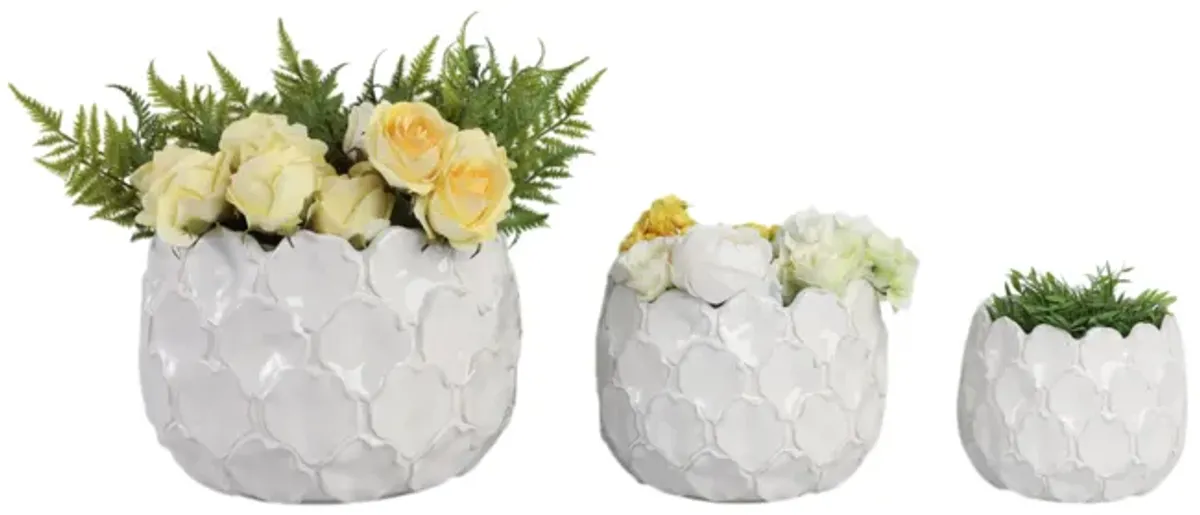 S/3 9/12/15" Cloudy Petal Planters, White