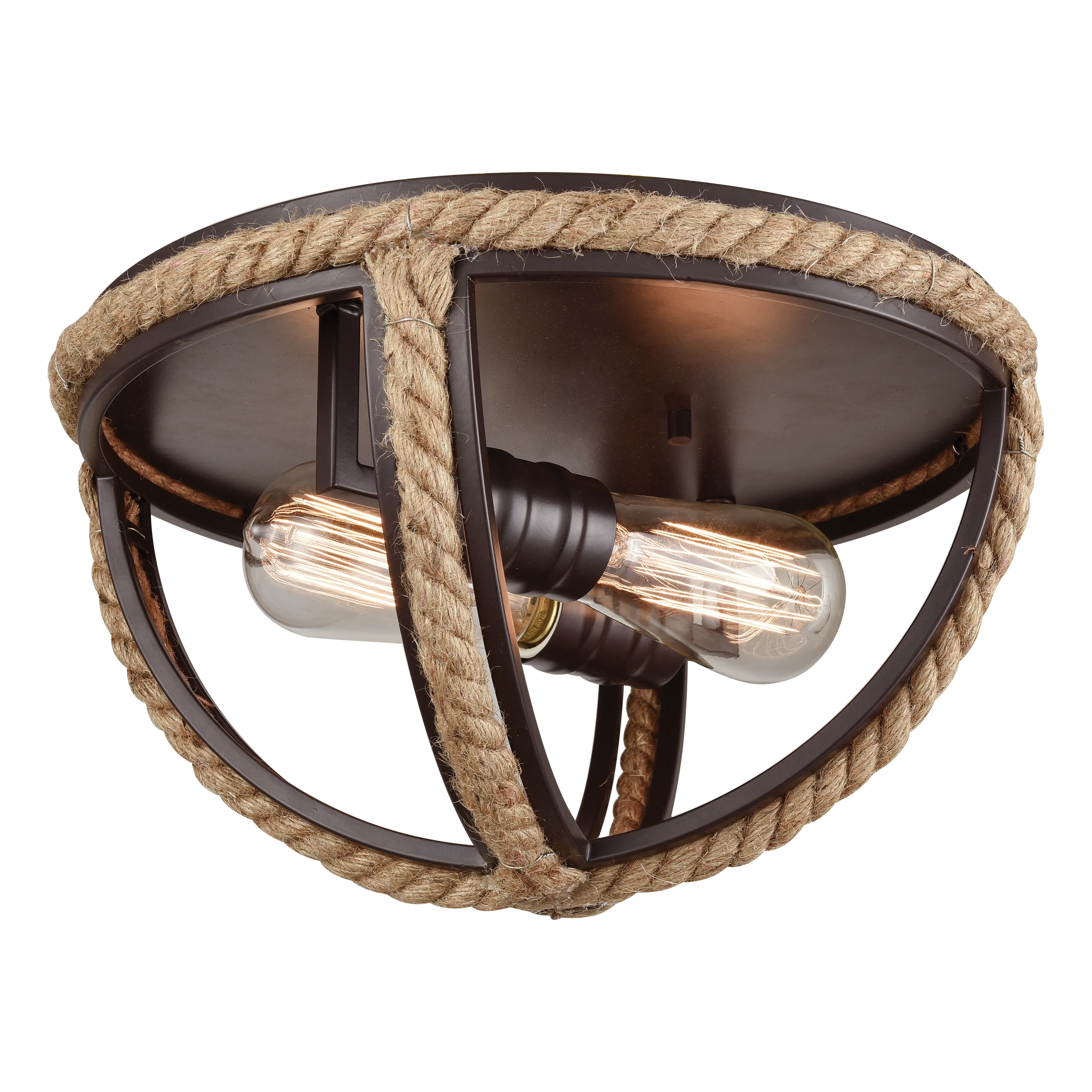 Natural Rope 13" Wide 2-Light Flush Mount - Oil Rubbed Bronze