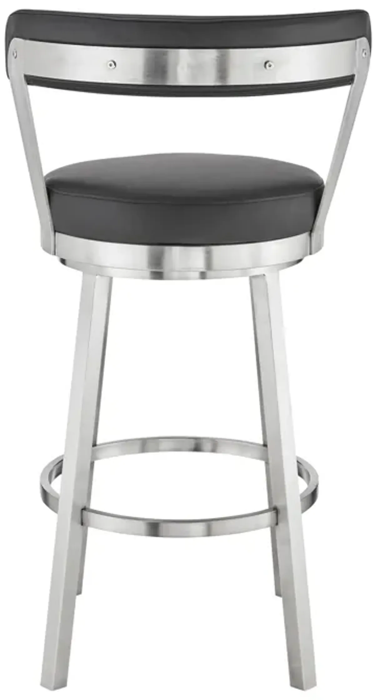 Kobe 30" Bar Height Swivel Bar Stool in Brushed Stainless Steel Finish and Black Faux Leather