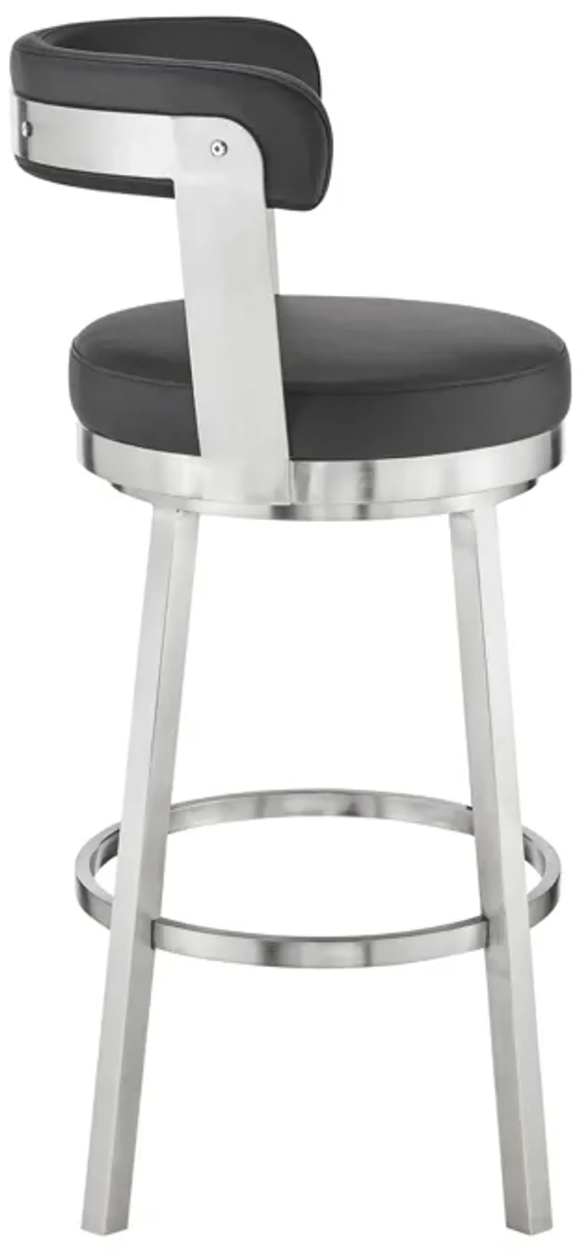 Kobe 30" Bar Height Swivel Bar Stool in Brushed Stainless Steel Finish and Black Faux Leather