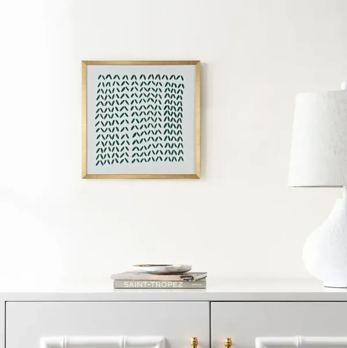 QUIET APPLAUSE, 16 x 16 INCH, GREEN / IVORY, FRAMED WALL ART