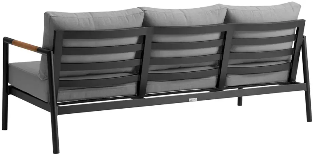 Royal 4 Piece Black Aluminum and Teak Outdoor Seating Set with Dark Gray Cushions