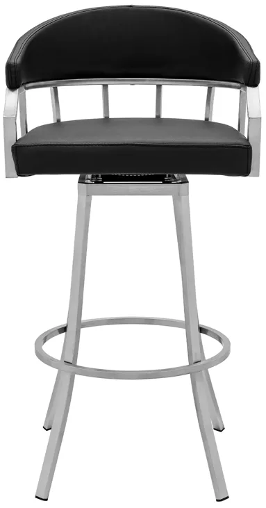 Palmdale Swivel Modern Faux Leather Bar and Counter Stool in Brushed Stainless Steel Finish