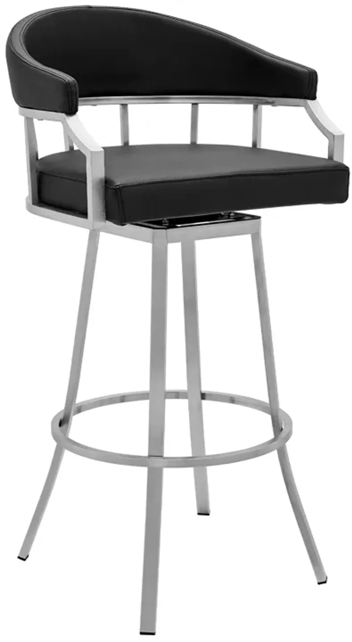 Palmdale Swivel Modern Faux Leather Bar and Counter Stool in Brushed Stainless Steel Finish