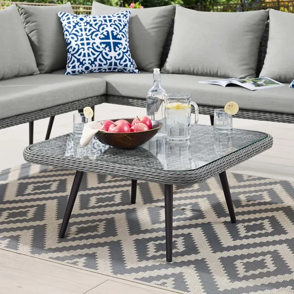 Endeavor Outdoor Patio Wicker Rattan Square Coffee Table