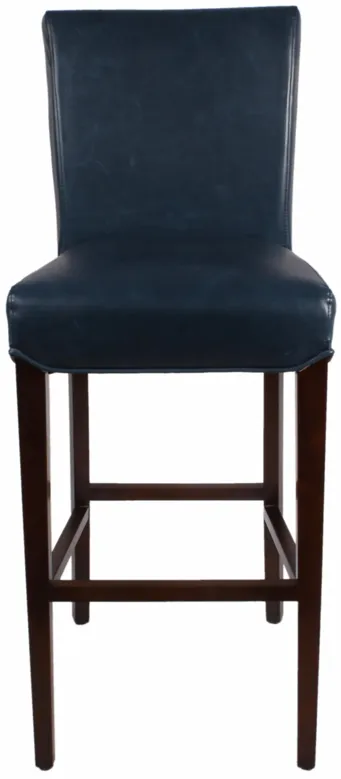 milton bonded leather bar stool wenge legs, vintage blue