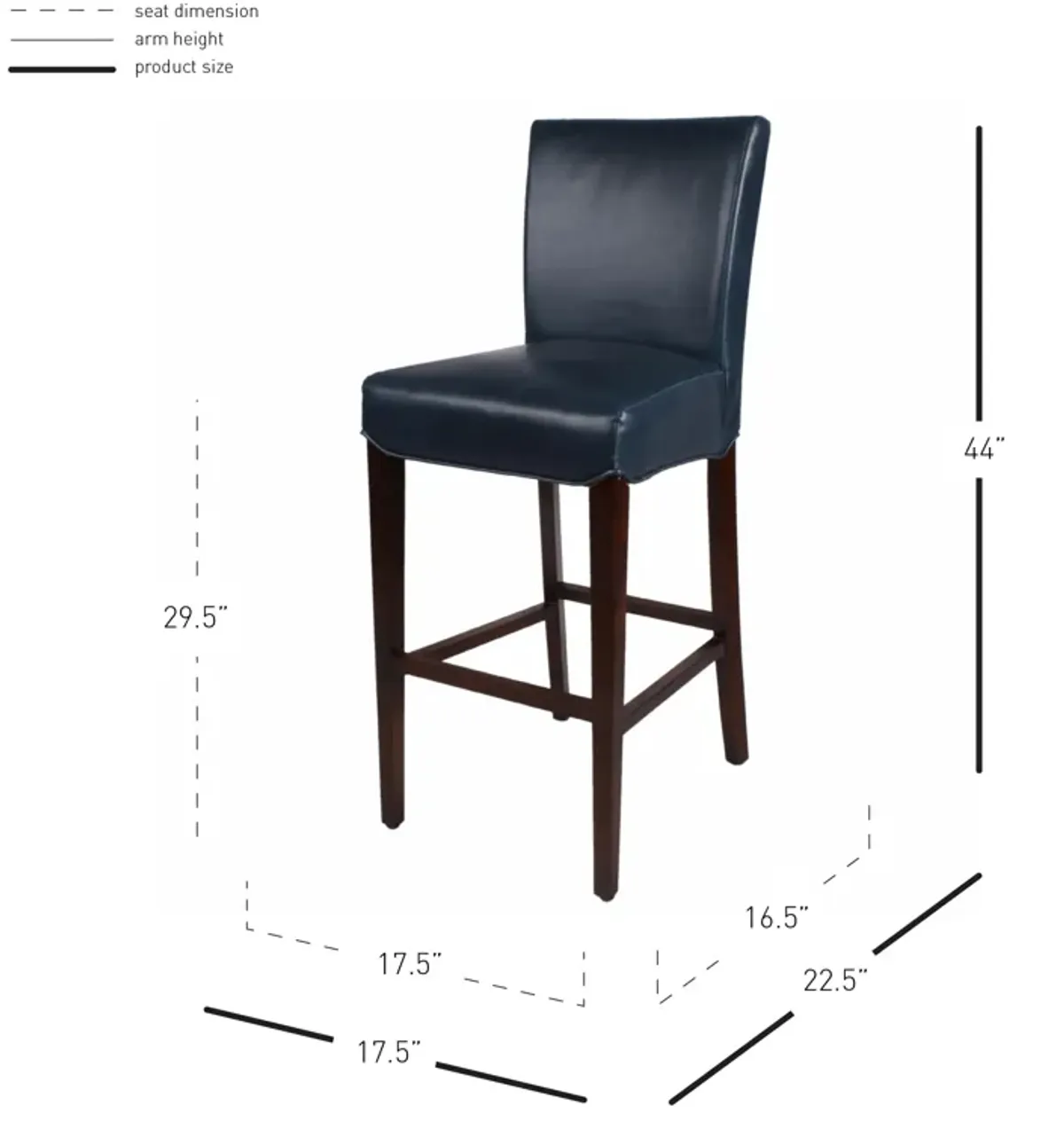 milton bonded leather bar stool wenge legs, vintage blue