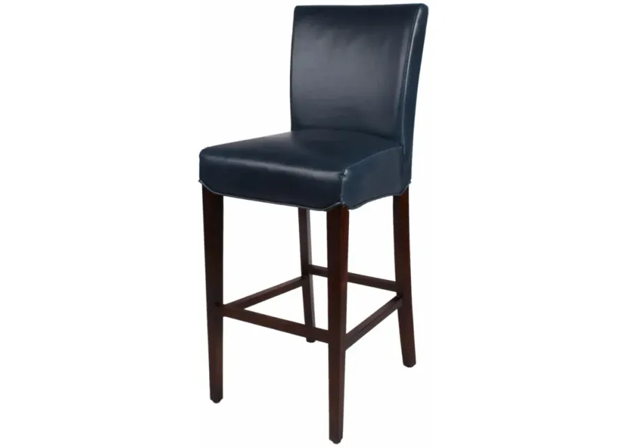 milton bonded leather bar stool wenge legs, vintage blue