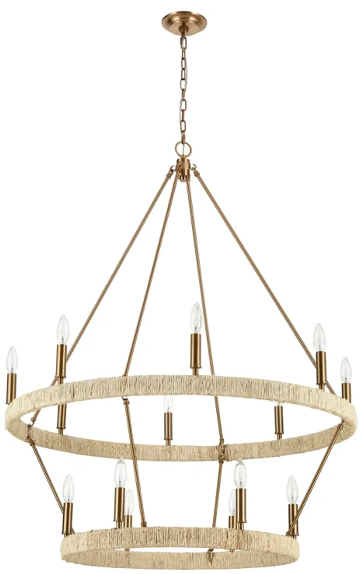 Abaca 36" Wide 14-Light Chandelier - Satin Brass