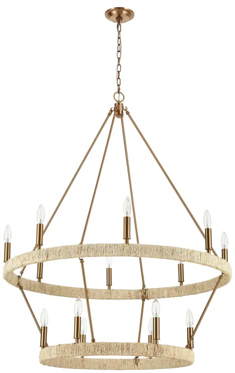 Abaca 36" Wide 14-Light Chandelier - Satin Brass