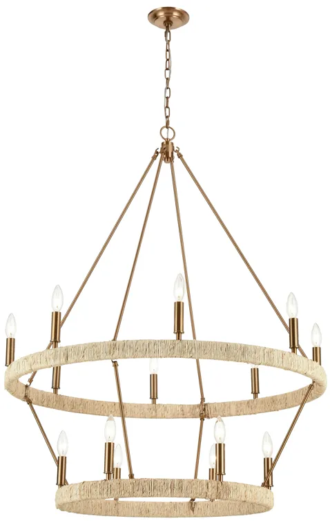 Abaca 36" Wide 14-Light Chandelier - Satin Brass