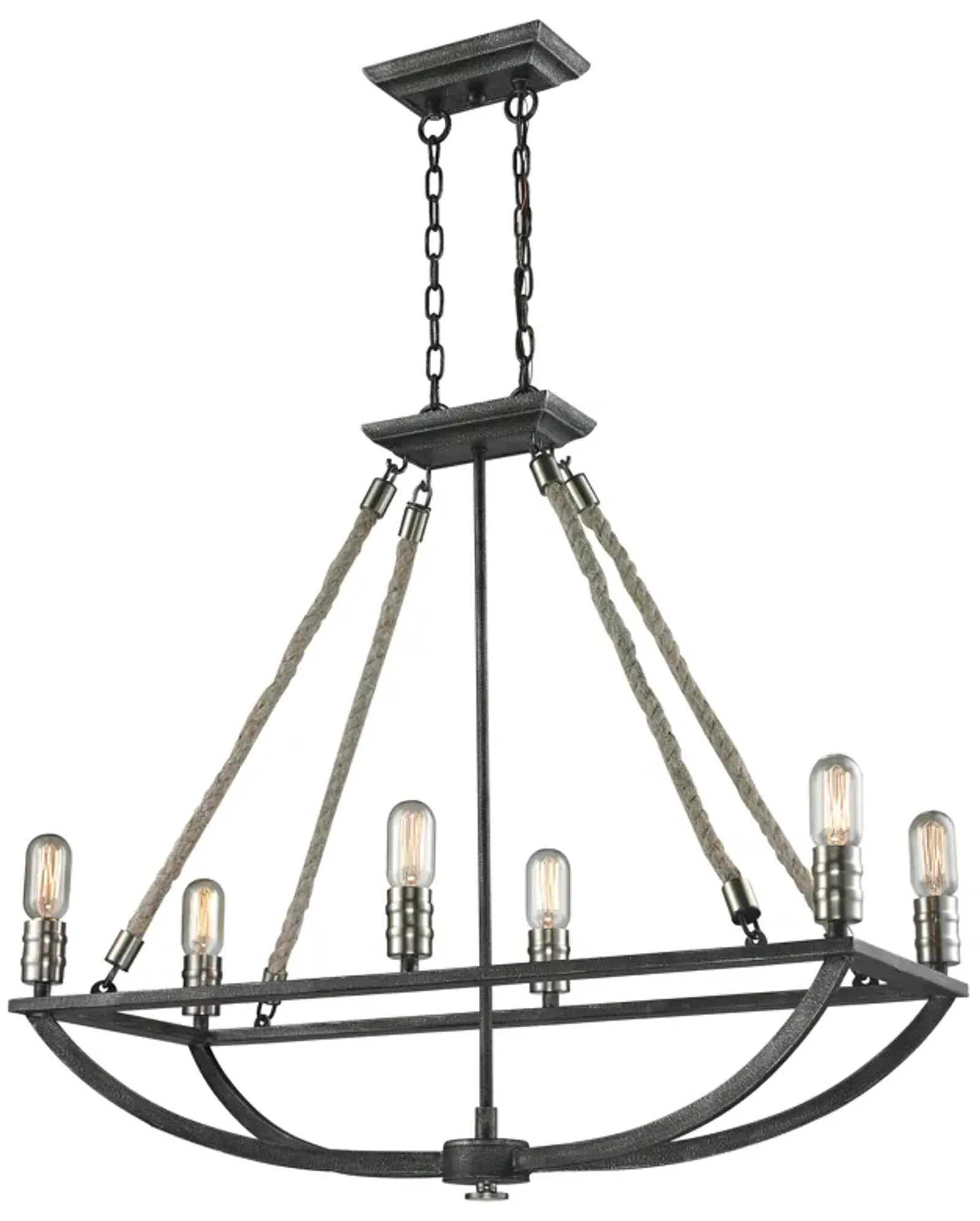 Natural Rope 13" Wide 6-Light Chandelier - Polished Nickel