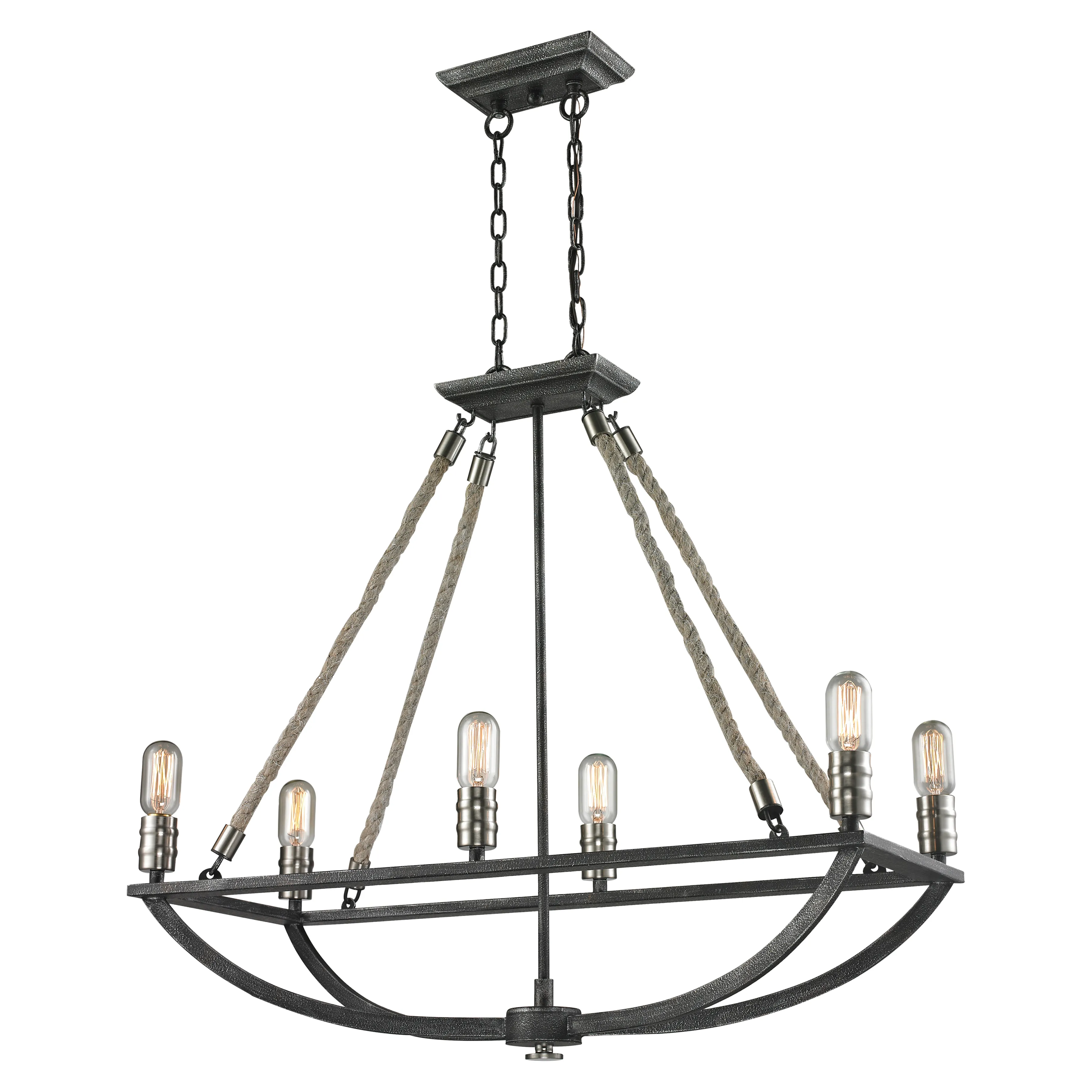 Natural Rope 13" Wide 6-Light Chandelier - Polished Nickel