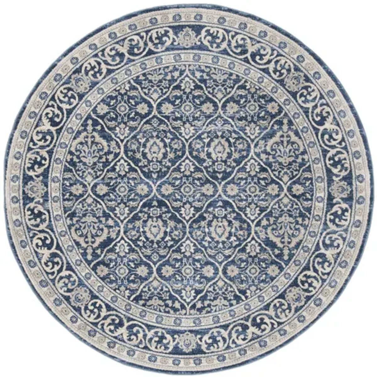 Brentwood 870 Navy / Light Grey 6'-7" X 6'-7" Round Round Powerloomed Rug