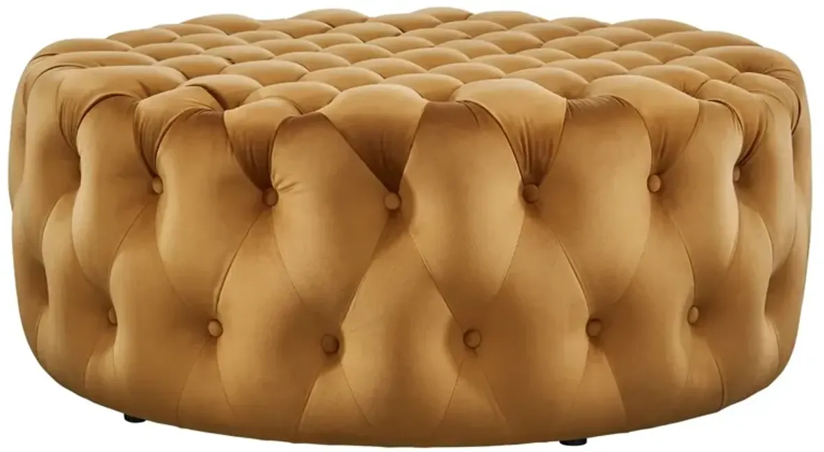 Amour Tufted Button Large Round Performance Velvet Ottoman