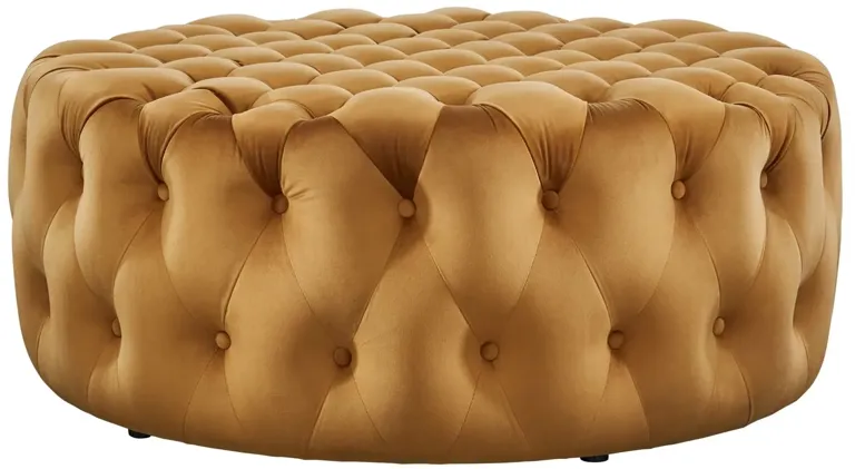 Amour Tufted Button Large Round Performance Velvet Ottoman