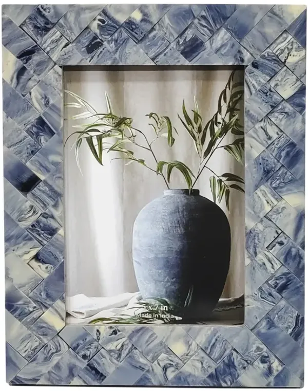 Resin, 5x7 Woven Photo Frame, Blue/ivory