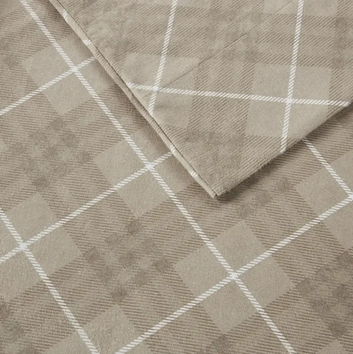 True North by Sleep Philosophy Cozy Flannel Tan Plaid Printed Sheet Set