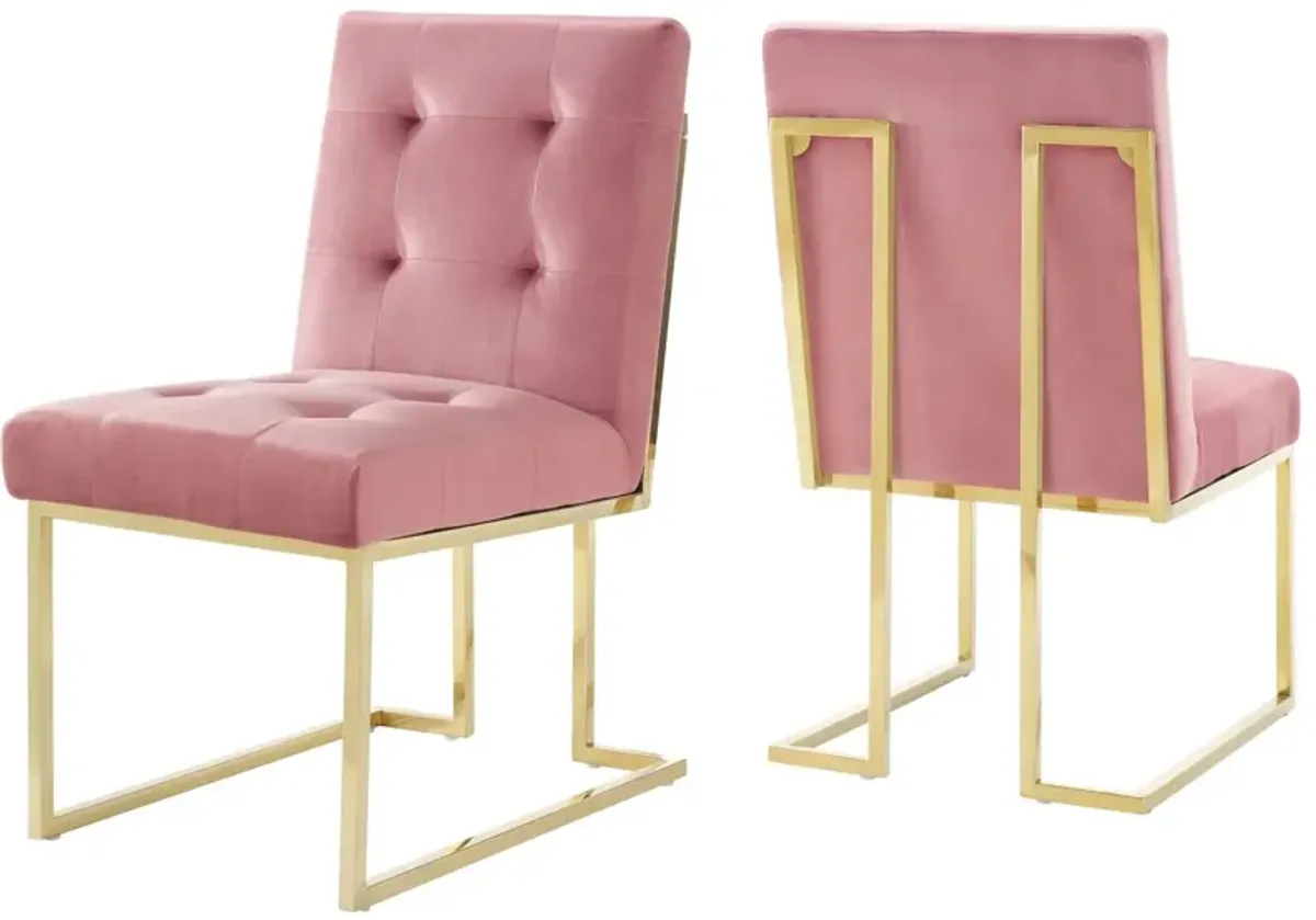 Privy Gold Stainless Steel Performance Velvet Dining Chair Set of 2