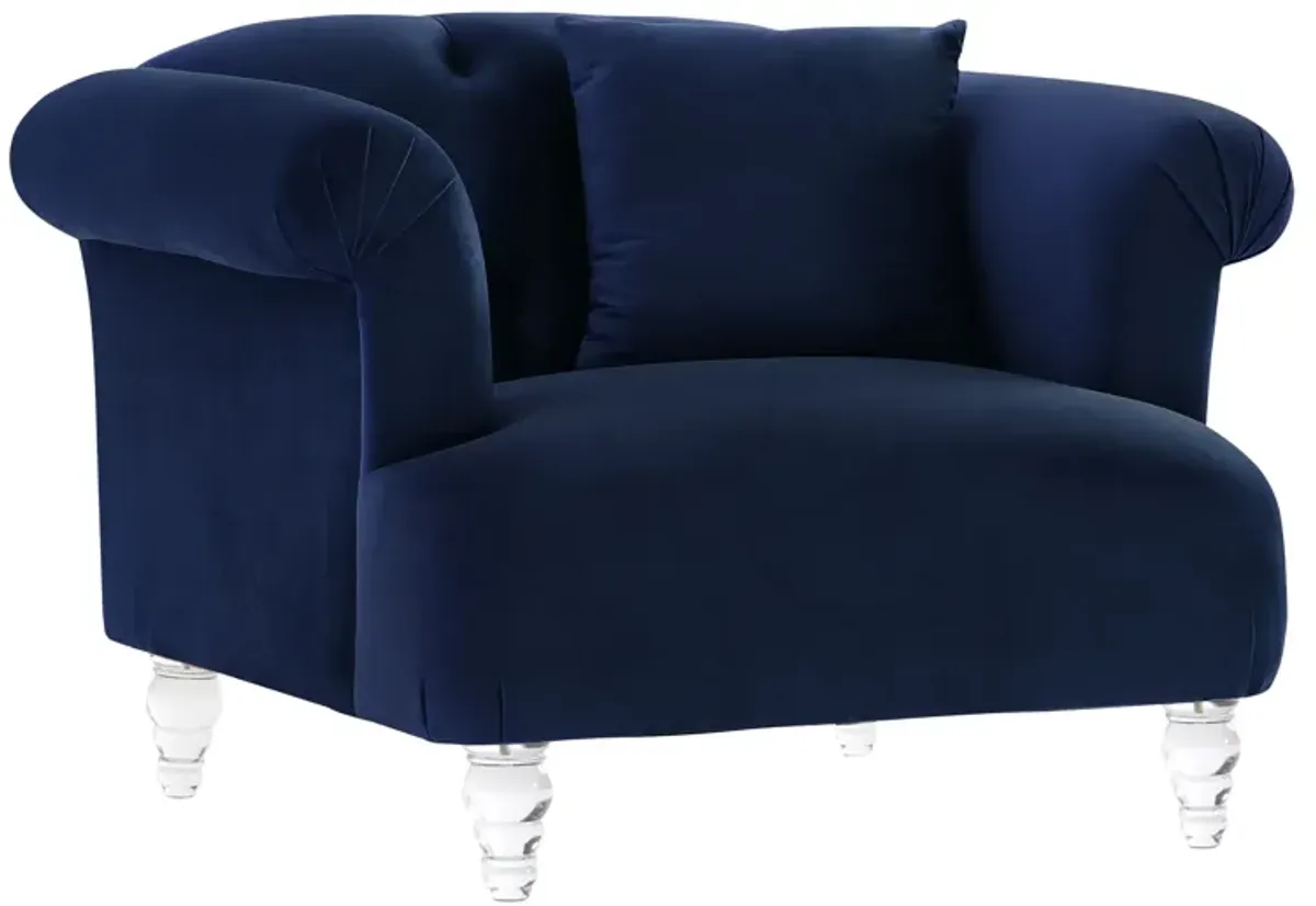 Elegance Contemporary Chair in Blue Velvet with Acrylic Legs