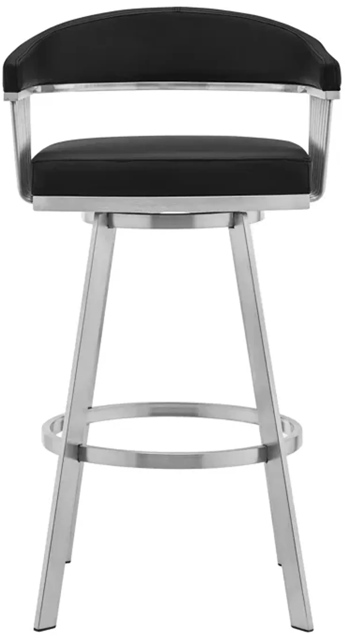 Bronson 25" Black Faux Leather and Brushed Stainless Steel Swivel Bar Stool