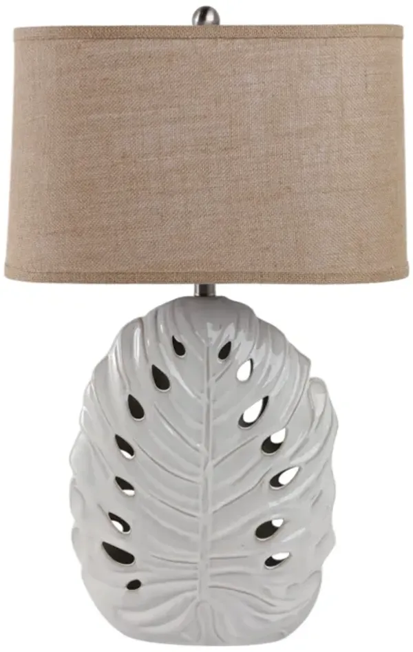 29x18" Pierced Leaf On Ceramic Lamp, White