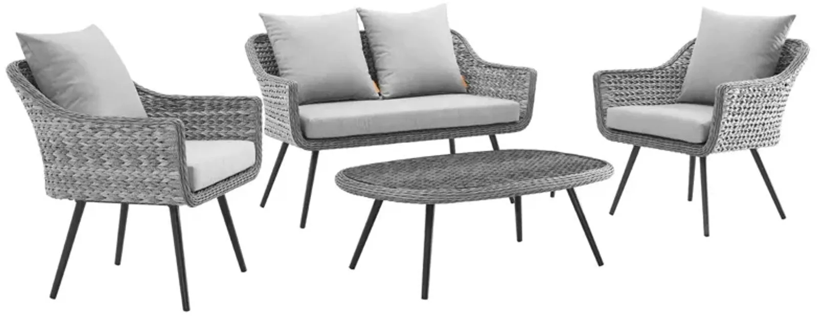 Endeavor 4 Piece Outdoor Patio Wicker Rattan Loveseat Armchair and Coffee Table Set