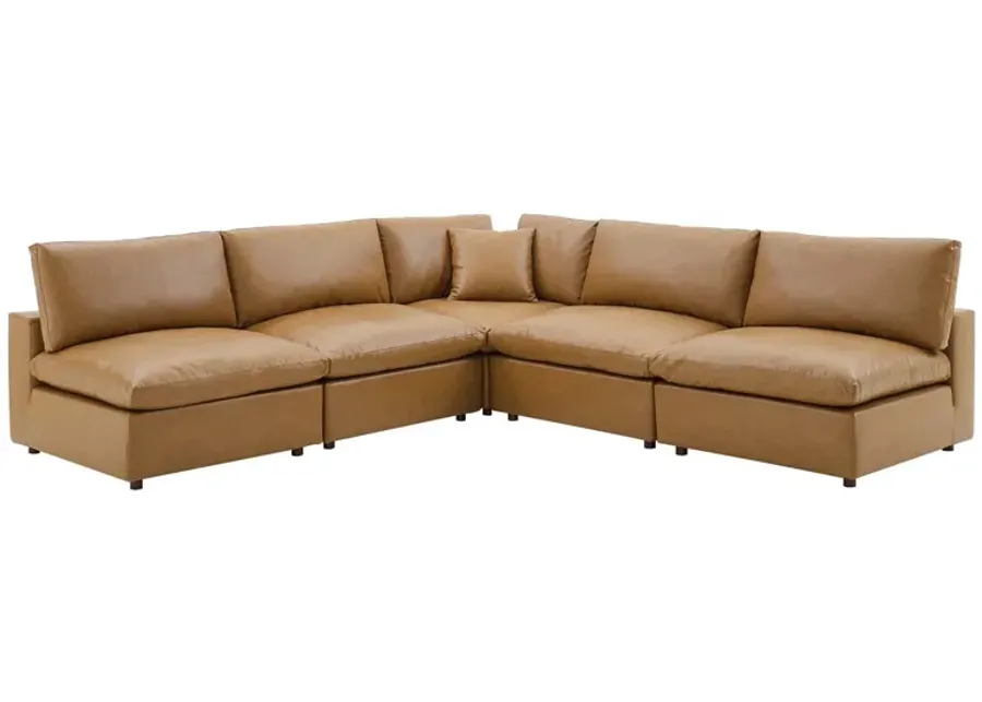 Commix Down Filled Overstuffed Vegan Leather 5-Piece Sectional Sofa