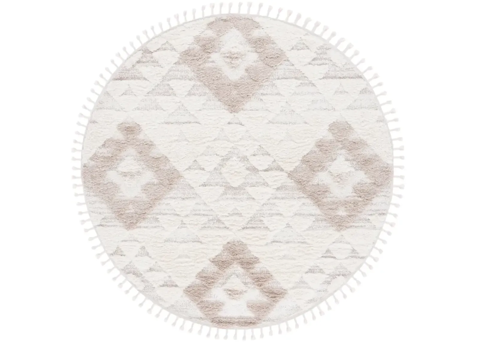 MOROCCAN TASSEL SHAG 688 IVORY  6'-7' x 6'-7' Round Round Rug